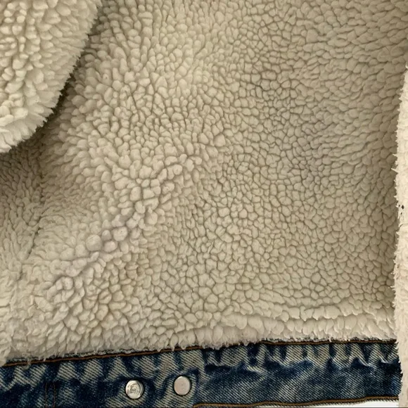 Levi’s Vintage 80’s Denim Distressed Jacket Sherpa Piled Size L - Picture 11 of 12